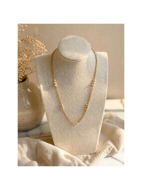 Vintage Napier Gold Tone Necklace with Pearl Accents, Delicate Minimalist Chain